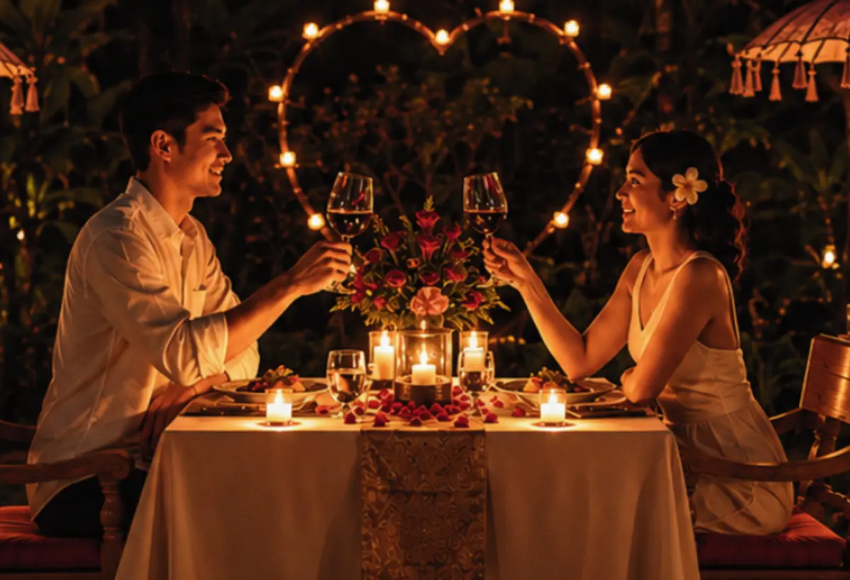 Romantic dinner setting for a couple